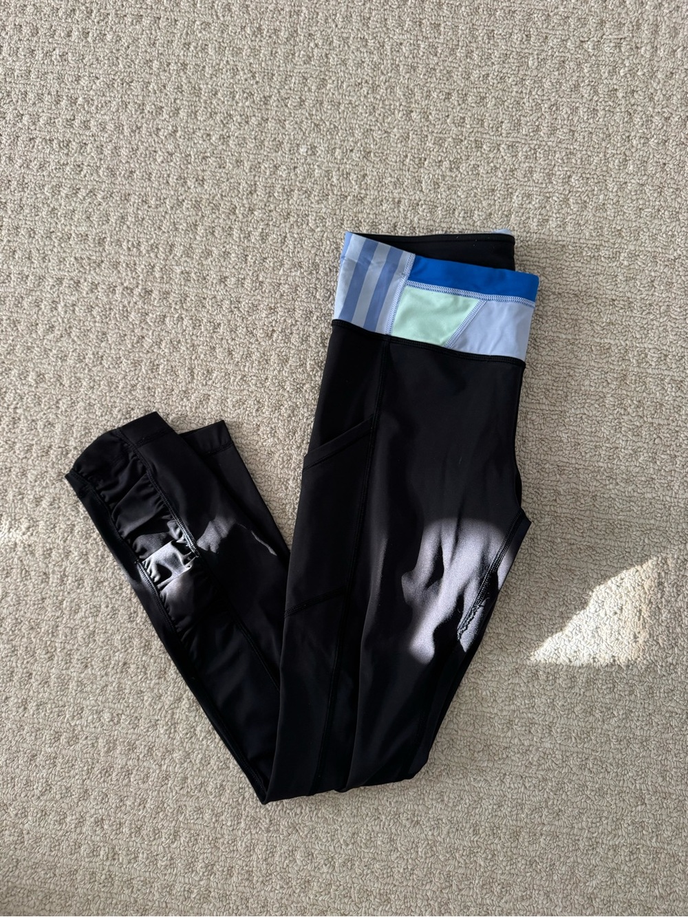 lululemon athletica Black Kids Leggings with Blue and Mint Waistband
